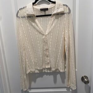 Almost Famous Cream Lace Button Front Long Sleeve Top Size XL NWT